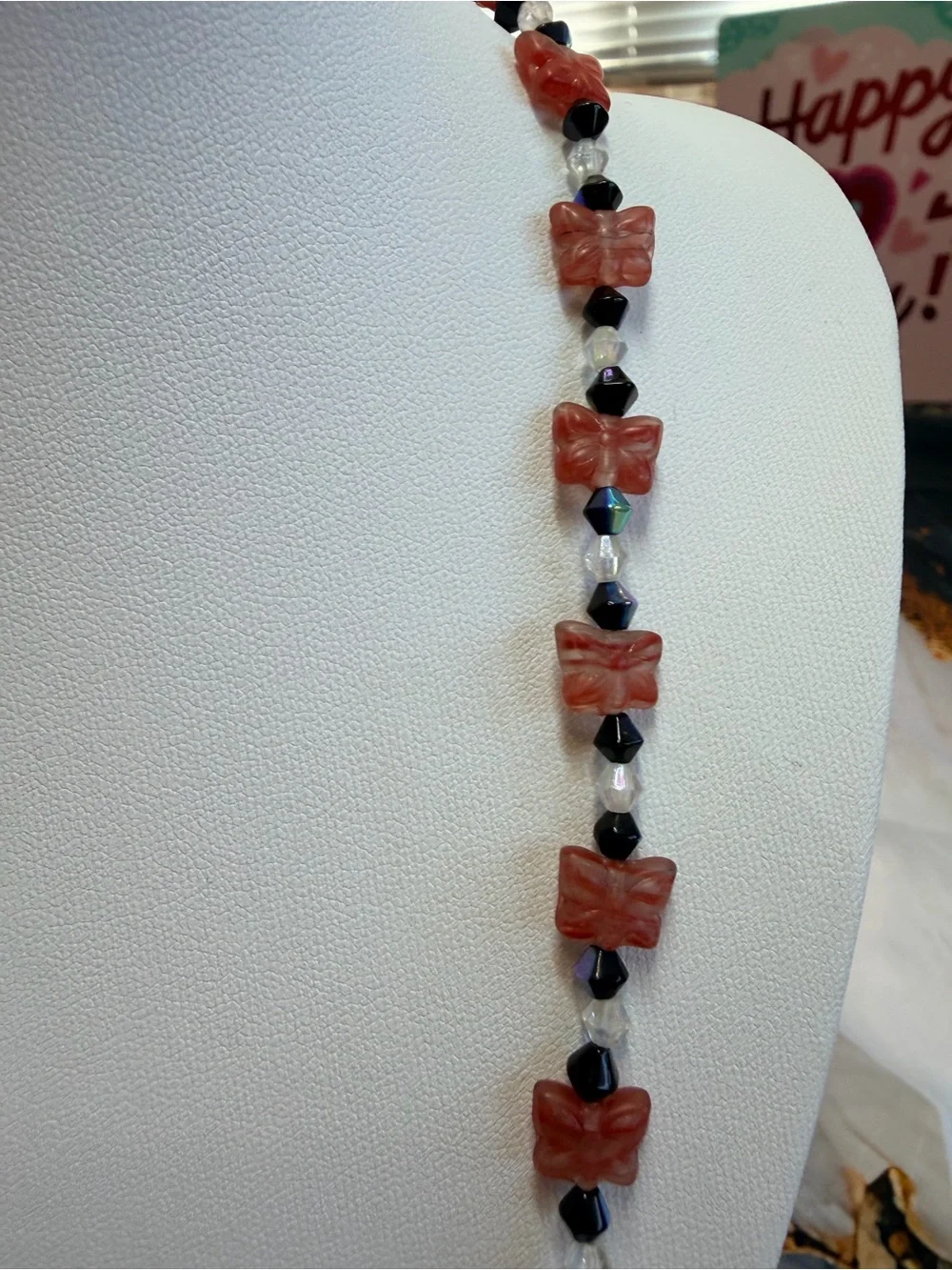 Vintage butterfly beaded necklace